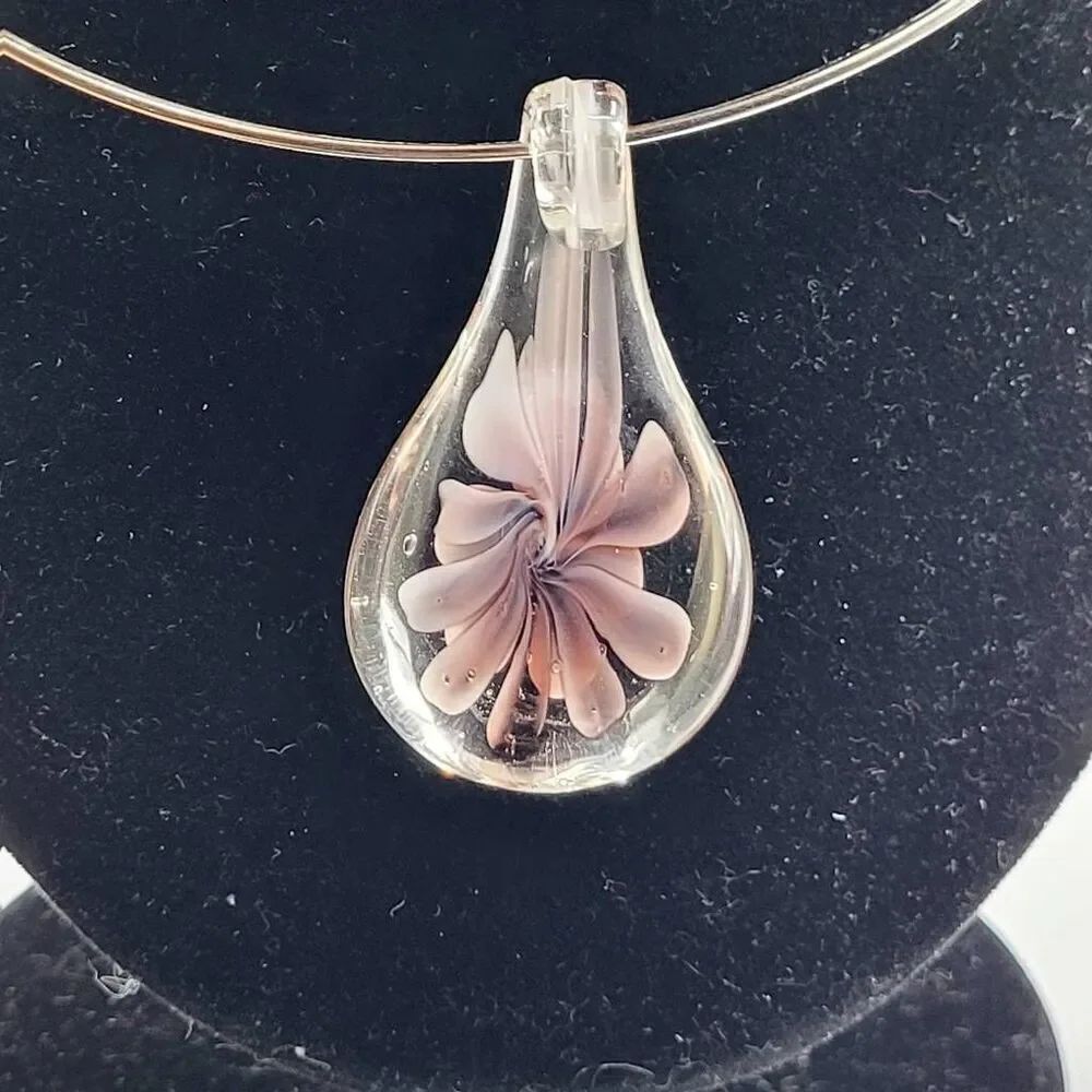 Artisan Made Handblown Glass Flower Pendant Necklace